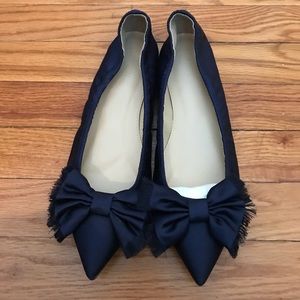 J.Crew Pointed Toe Navy Satin Flats